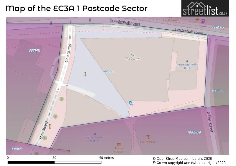 Map of the EC3A 1 and surrounding postcode sector