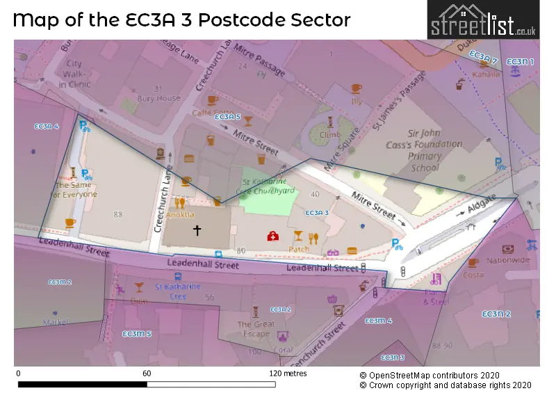 Map of the EC3A 3 and surrounding postcode sector