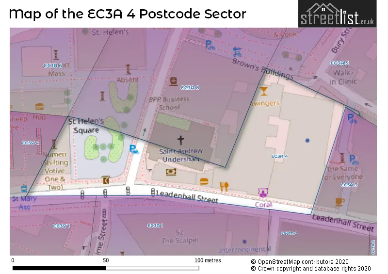 Map of the EC3A 4 and surrounding postcode sector