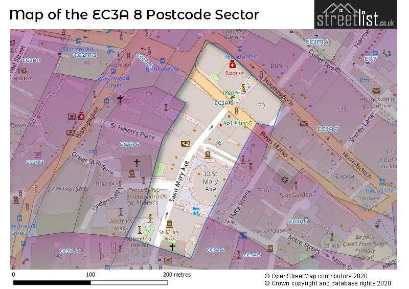 Map of the EC3A 8 and surrounding postcode sector