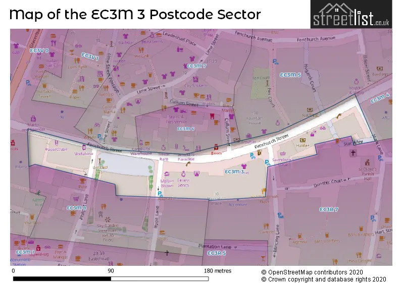 Map of the EC3M 3 and surrounding postcode sector