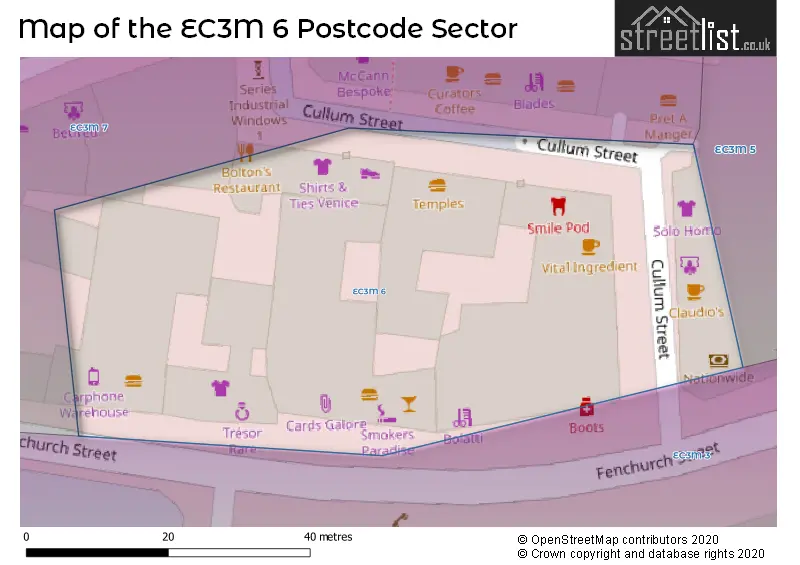 Map of the EC3M 6 and surrounding postcode sector