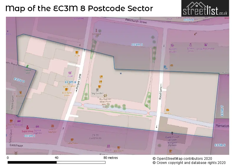Map of the EC3M 8 and surrounding postcode sector
