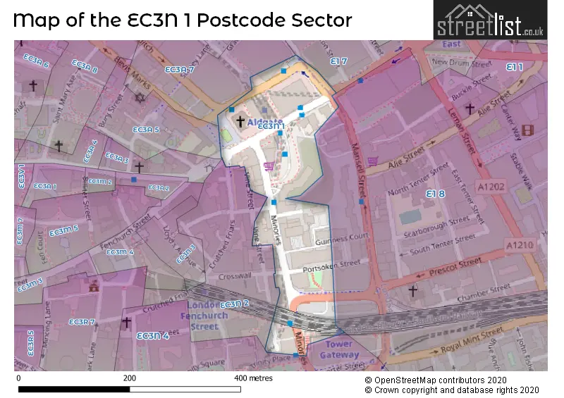Map of the EC3N 1 and surrounding postcode sector