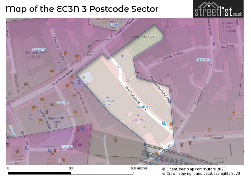 Map of the EC3N 3 and surrounding postcode sector