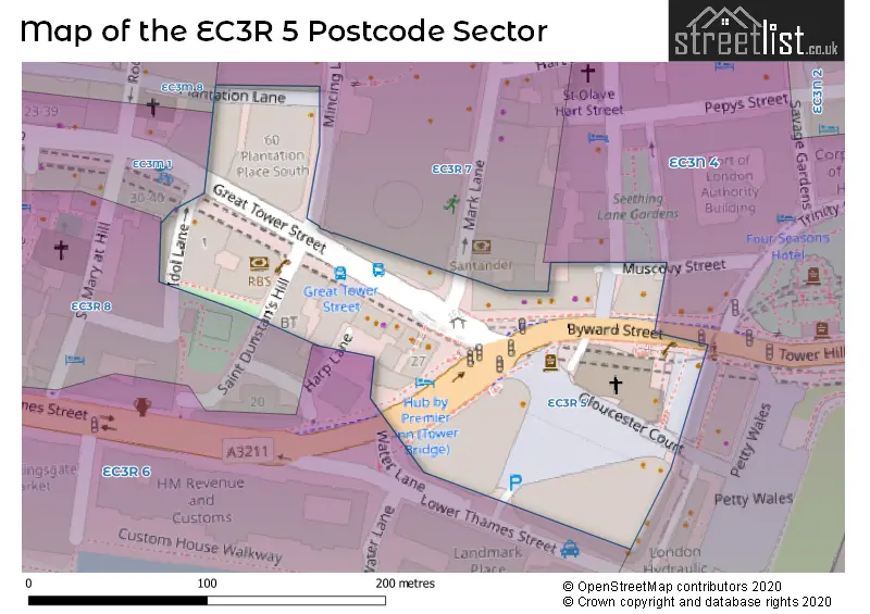 Map of the EC3R 5 and surrounding postcode sector