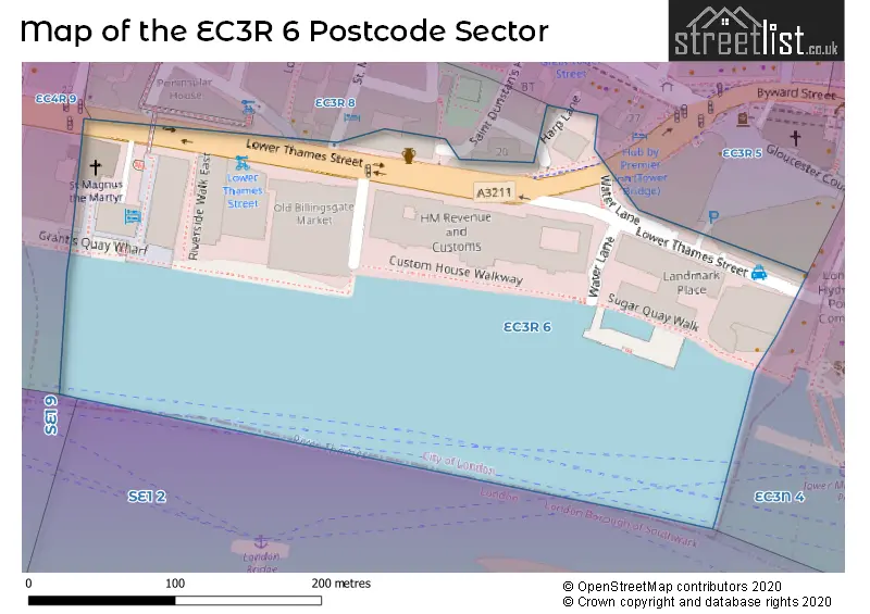 Map of the EC3R 6 and surrounding postcode sector