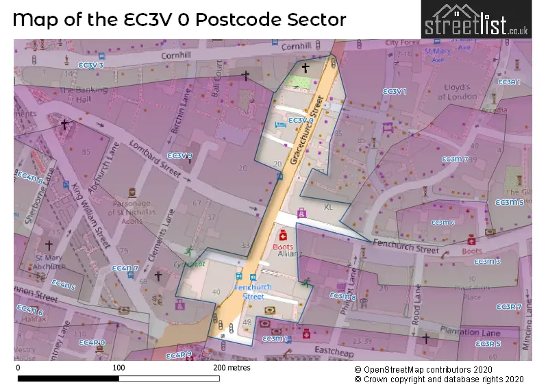 Map of the EC3V 0 and surrounding postcode sector