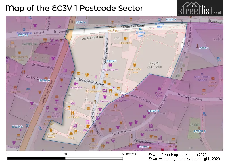 Map of the EC3V 1 and surrounding postcode sector