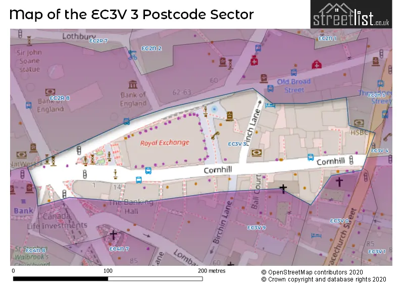 Map of the EC3V 3 and surrounding postcode sector