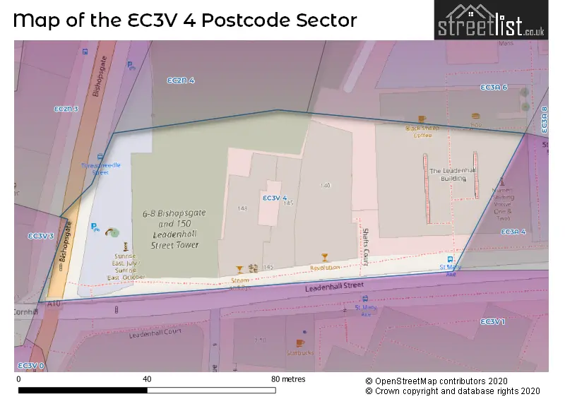 Map of the EC3V 4 and surrounding postcode sector