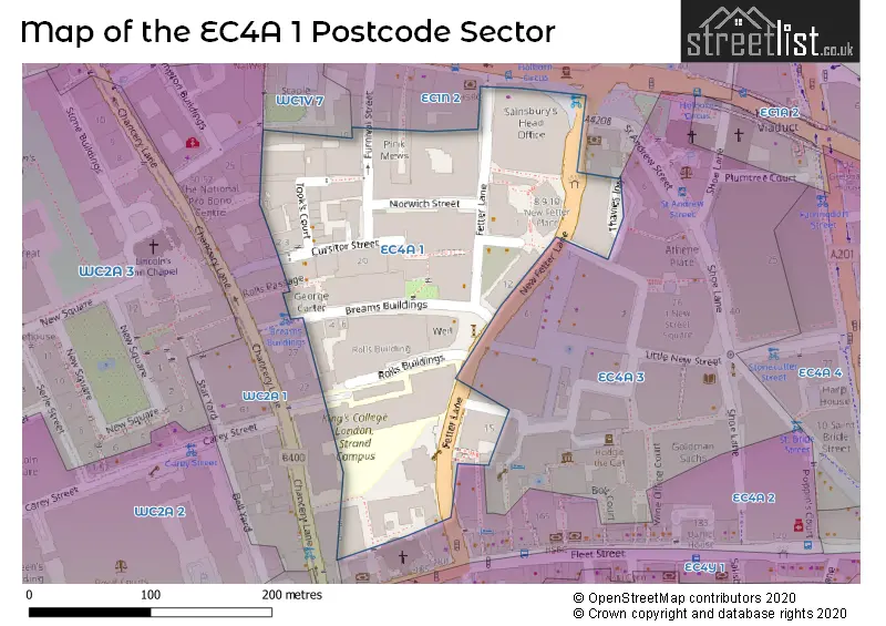 Map of the EC4A 1 and surrounding postcode sector