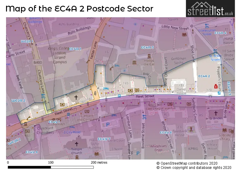 Map of the EC4A 2 and surrounding postcode sector