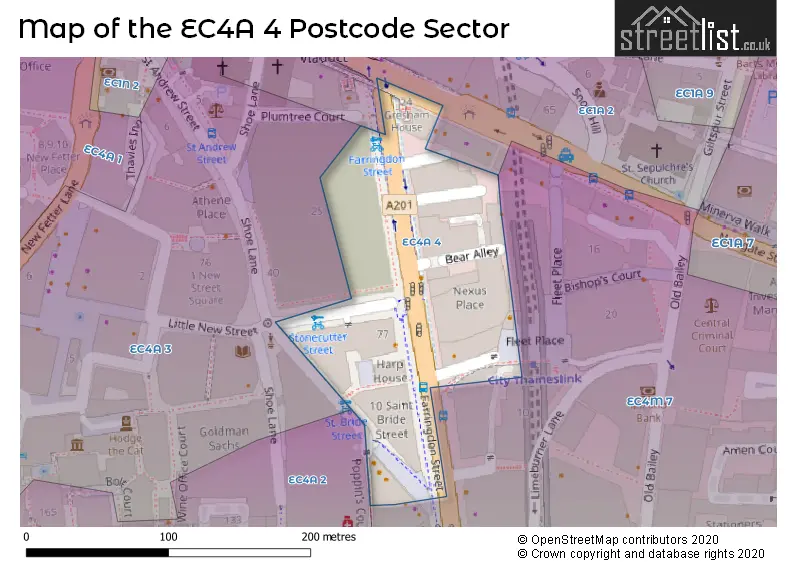 Map of the EC4A 4 and surrounding postcode sector