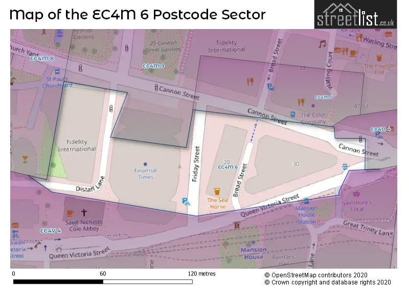 Map of the EC4M 6 and surrounding postcode sector