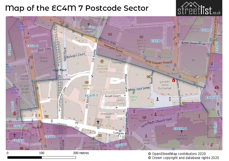 Map of the EC4M 7 and surrounding postcode sector