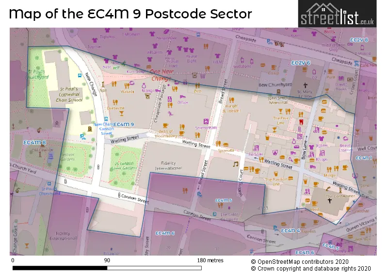 Map of the EC4M 9 and surrounding postcode sector