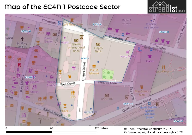 Map of the EC4N 1 and surrounding postcode sector