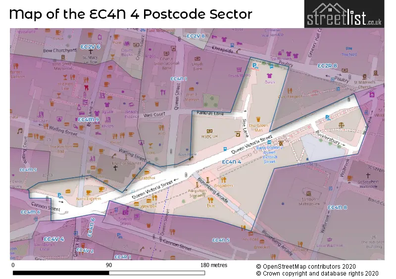 Map of the EC4N 4 and surrounding postcode sector