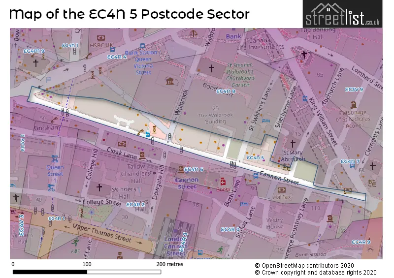 Map of the EC4N 5 and surrounding postcode sector