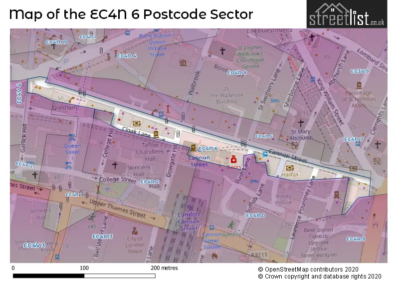 Map of the EC4N 6 and surrounding postcode sector
