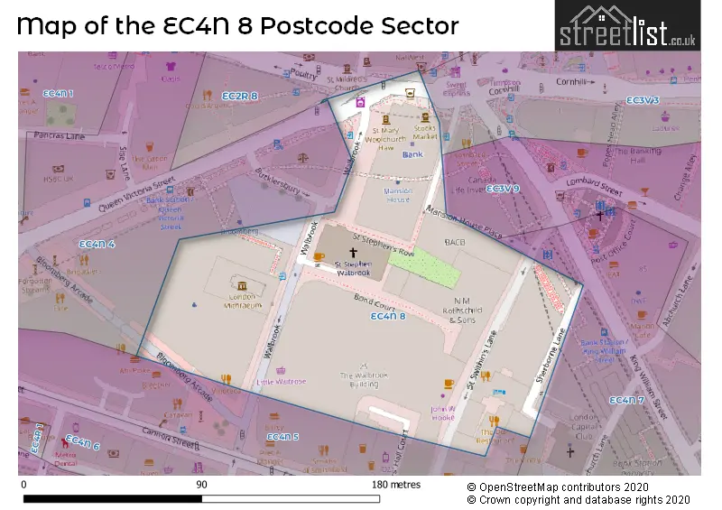 Map of the EC4N 8 and surrounding postcode sector