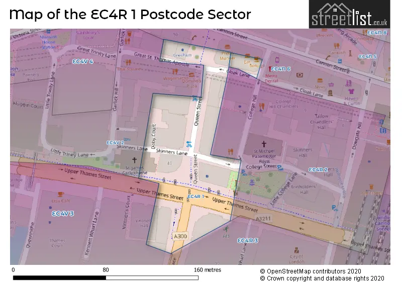 Map of the EC4R 1 and surrounding postcode sector