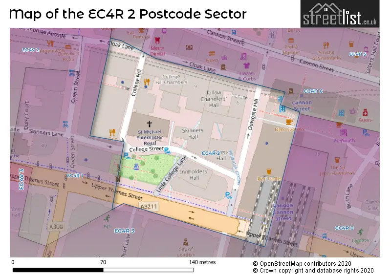 Map of the EC4R 2 and surrounding postcode sector