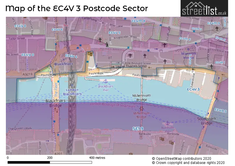Map of the EC4V 3 and surrounding postcode sector