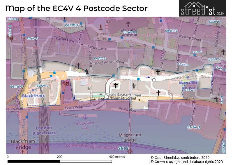 Map of the EC4V 4 and surrounding postcode sector