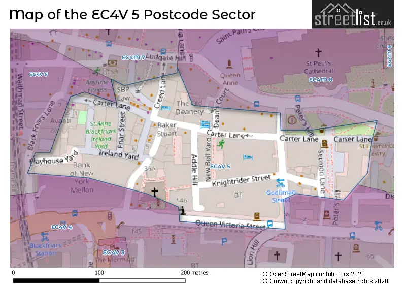 Map of the EC4V 5 and surrounding postcode sector