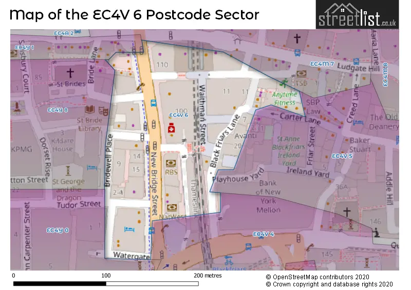 Map of the EC4V 6 and surrounding postcode sector