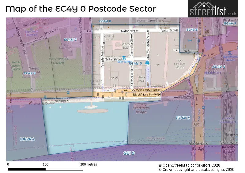Map of the EC4Y 0 and surrounding postcode sector