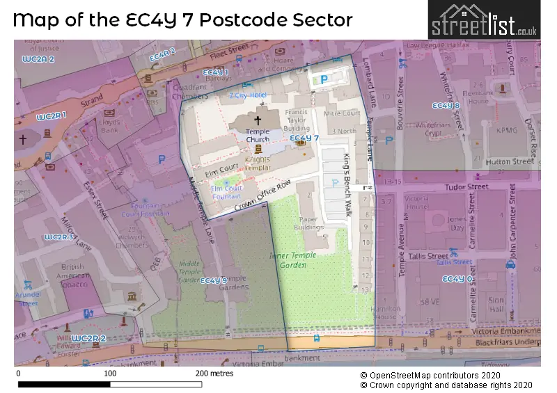 Map of the EC4Y 7 and surrounding postcode sector