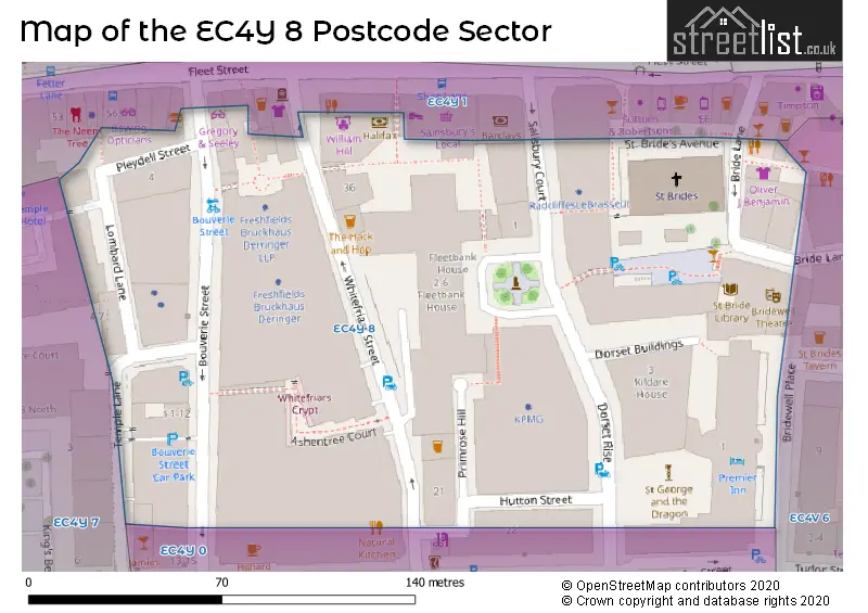 Map of the EC4Y 8 and surrounding postcode sector