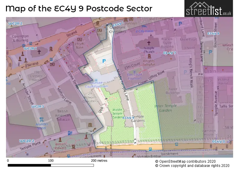 Map of the EC4Y 9 and surrounding postcode sector