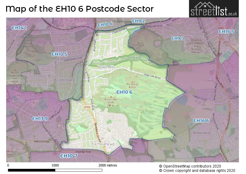 Map of the EH10 6 and surrounding postcode sector