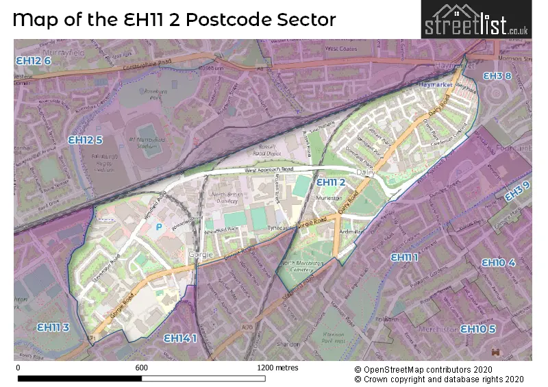 Map of the EH11 2 and surrounding postcode sector