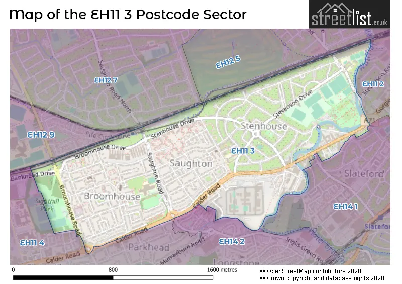Map of the EH11 3 and surrounding postcode sector