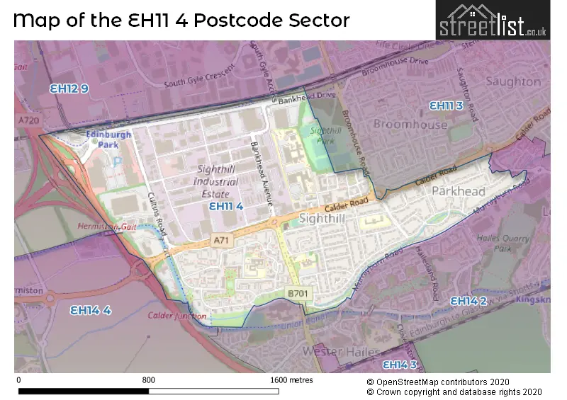 Map of the EH11 4 and surrounding postcode sector