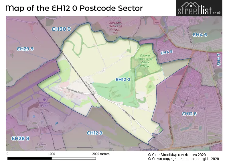 Map of the EH12 0 and surrounding postcode sector