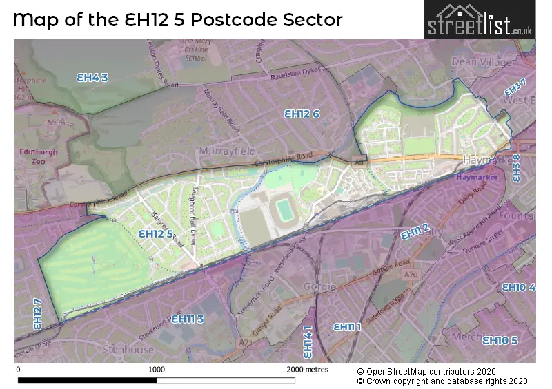 Map of the EH12 5 and surrounding postcode sector