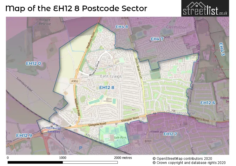 Map of the EH12 8 and surrounding postcode sector