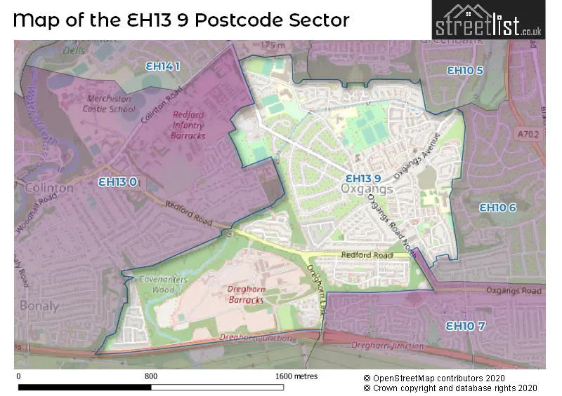 Map of the EH13 9 and surrounding postcode sector