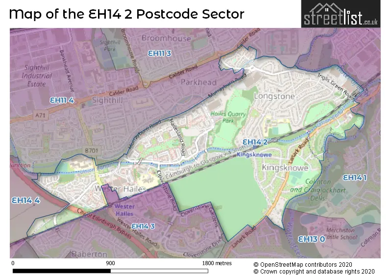 Map of the EH14 2 and surrounding postcode sector