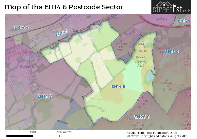 Map of the EH14 6 and surrounding postcode sector