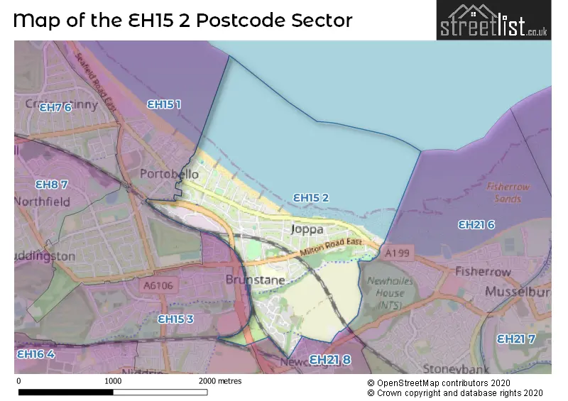 Map of the EH15 2 and surrounding postcode sector