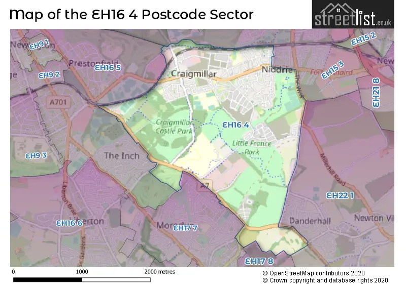 Map of the EH16 4 and surrounding postcode sector