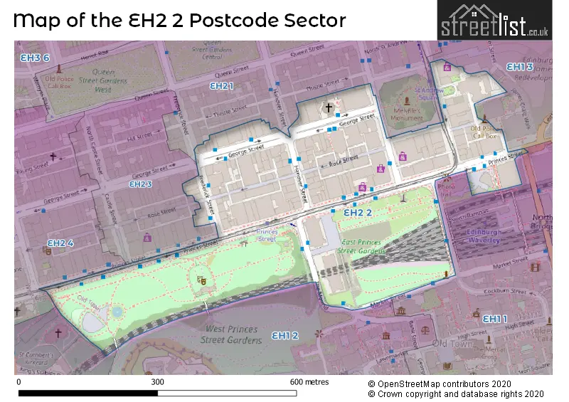 Map of the EH2 2 and surrounding postcode sector