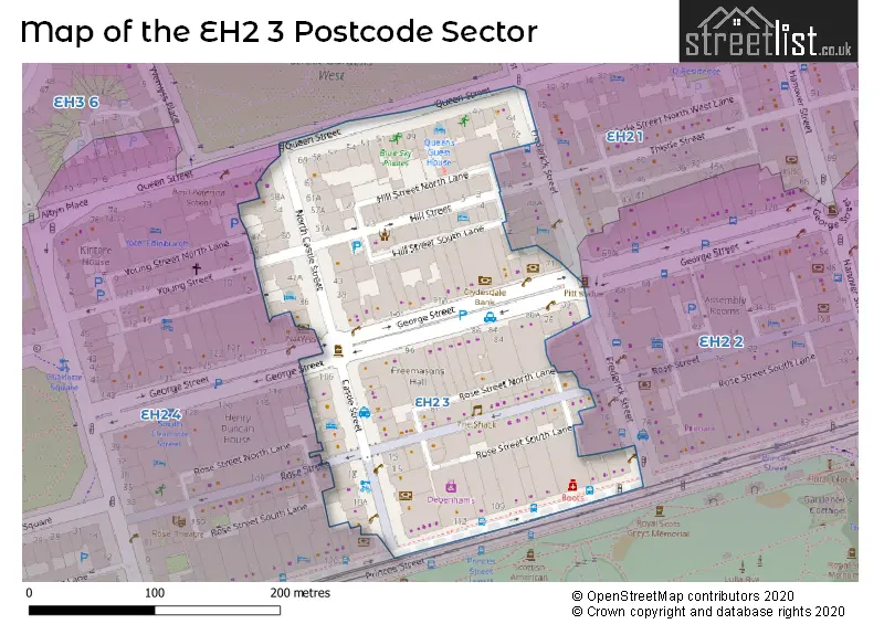 Map of the EH2 3 and surrounding postcode sector